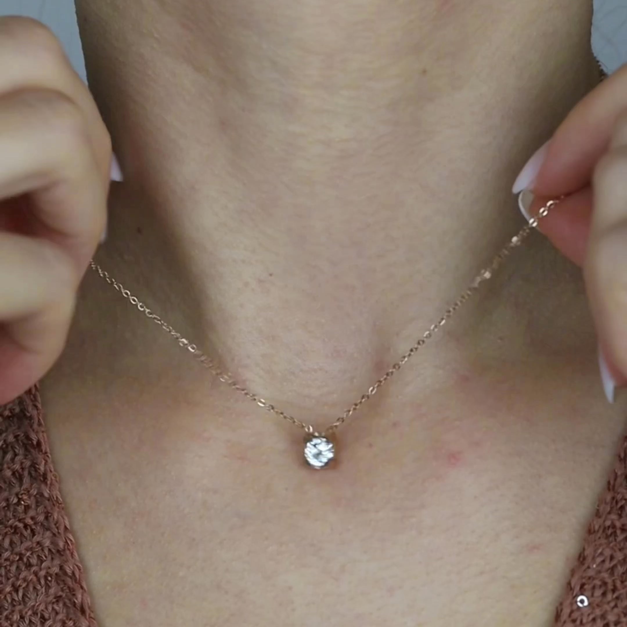 Floating Diamond Solitaire Necklace - 14k Gold